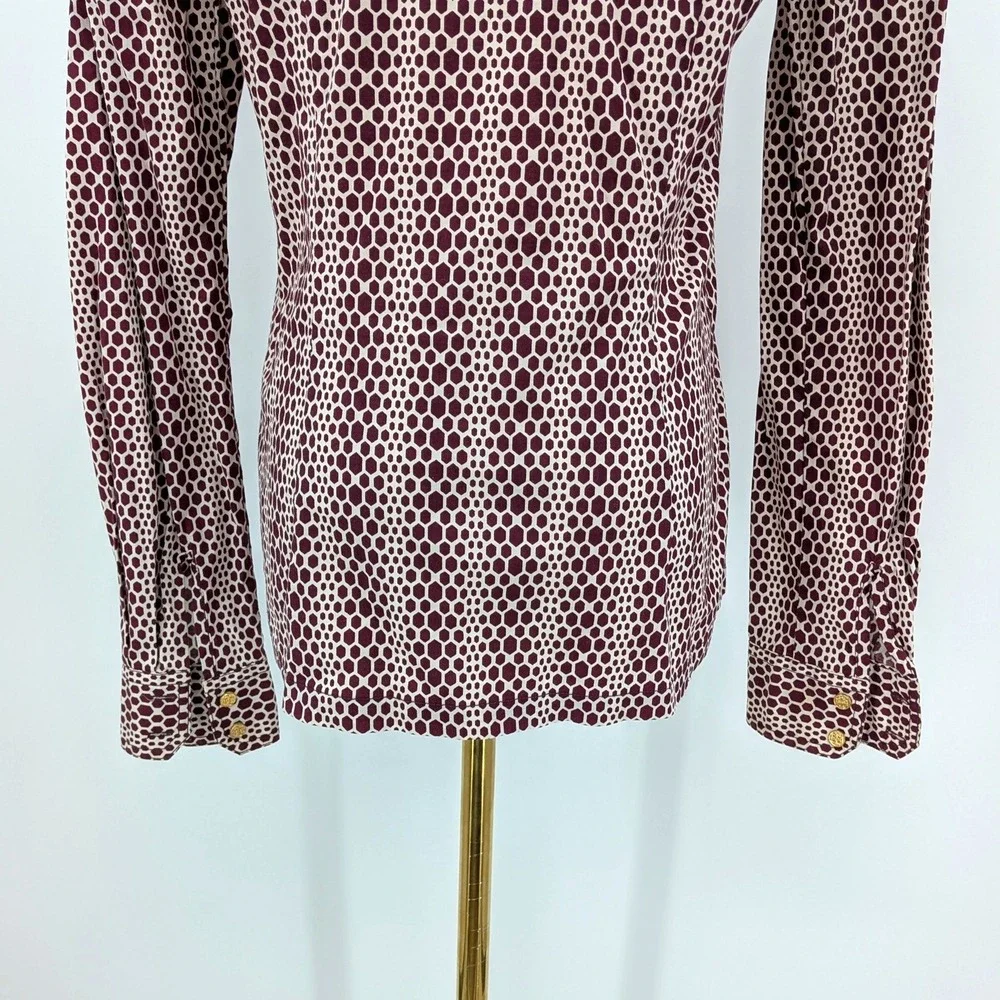 Tory Burch Burgundy‎ Geometric Button Front Shirt 6 Cotton Stretch